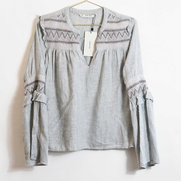 NWOT Zara Gray Embroidered Top - Picture 2 of 10